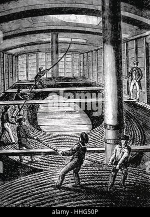 Mit der Seilbahn an Bord der Elazer für die erste erfolgreiche Festlegung eines U-Bootes telegraph Kabel zwischen Dover und Calais 1851. Stockfoto