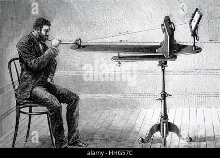 Alexander Graham Bell's Foto Telefon. die Schwingungen der Membran des Senders verursacht Lichtimpulse auf einem lichtempfindlichen Selenzelle zu fallen. Vom 1891 Stockfoto