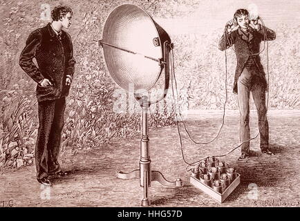 Alexander Graham Bell's Foto Telefon. die Schwingungen der Membran des Senders verursacht Lichtimpulse auf einem lichtempfindlichen Selenzelle zu fallen. Vom 1891 Stockfoto
