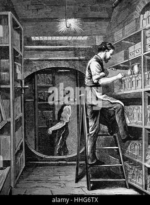Postamt Telegraph Sitz; Telegraph-Straße; London: die Batterien für den Betrieb der 395 Instrumente. 1871. Stockfoto