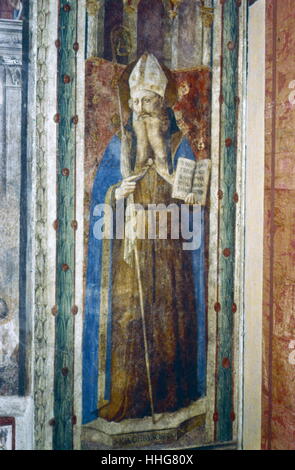 Der hl. Gregor, Gregor I., der Große (540-604), Papst von 590. Fresko in der Kapelle von Nikolaus V., Vatikan, Rom, dem hl. Stephanus und Laurentius: Fresko von Fra Angelico (c 1400-55) Italienische Maler gewidmet. Zu Beginn der Renaissance. Medien: Tempera, Panel. Fra Angelico Fresken für Private Vatikan Papst Nikolaus V's Kapelle (C. Wählen Sie 1448-9) zeigen Szenen aus dem Leben der frühen christlichen Märtyrer Stockfoto