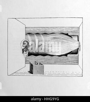 Bild und Text von 'Les malheurs des immortels" (Unglück der Unsterblichen), 1922 gezeichnet von Max Ernst 1891-1976, geschrieben von Paul Éluard 1895-1952. Surrealistische Cross-Pollination von Bild und Text. Stockfoto