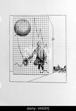 Bild und Text von 'Les malheurs des immortels" (Unglück der Unsterblichen), 1922 gezeichnet von Max Ernst 1891-1976, geschrieben von Paul Éluard 1895-1952. Surrealistische Cross-Pollination von Bild und Text. Stockfoto