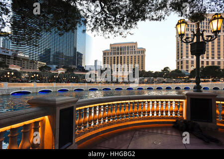 Der Las Vegas Strip, Bellagio Springbrunnen, Hotel und Casino Stockfoto