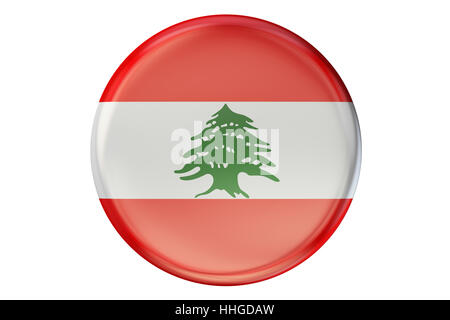 Badge mit Flagge des Libanon, 3D-Rendering isolierten auf weißen Hintergrund Stockfoto