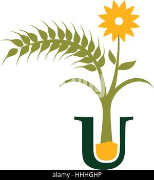 Sun Flower Buchstabe U Stock Vektor