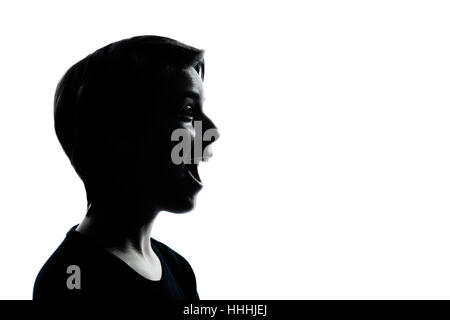 ein kaukasischer junger Teenager Silhouette junge oder Mädchen Portrait im Studio isoliert auf weißem Hintergrund ausschneiden Stockfoto