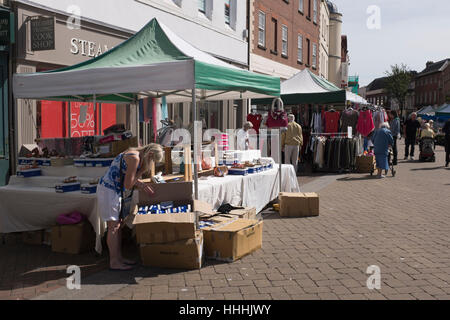 Straßenmarkt in Hereford, Südwest-England Stockfoto