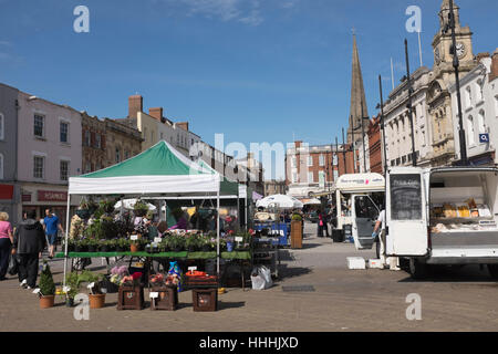 Straßenmarkt in Hereford, Südwest-England Stockfoto