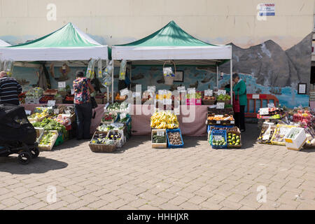 Straßenmarkt in Hereford, Südwest-England Stockfoto