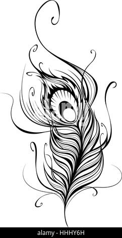 künstlerisch gezeichnet, stilisiert, Vektor-Pfauenfeder auf weißem Hintergrund Stock Vektor