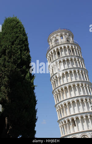 Baum, Toskana, Schiefer, Turm, Pisa, von, von, tower, detail, historische, Kirche, Stockfoto