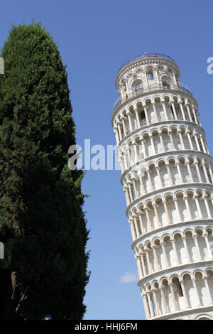 Baum, Toskana, Schiefer, Turm, Pisa, von, von, tower, detail, historische, Kirche, Stockfoto