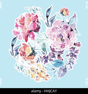 Vektor Aquarell Blumen runden Rahmen aus roten Rosen Stock Vektor