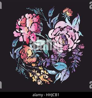 Vektor Aquarell Blumen runden Rahmen aus roten Rosen Stock Vektor