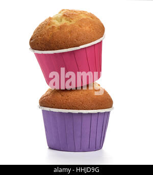 frische Muffins. Zwei Kuchen isoliert auf weißem Hintergrund Stockfoto