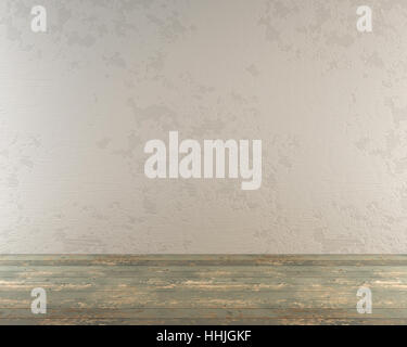 Einen leeren Raum mit einem modernen Loft-Gefühl.  Ausgestattet mit einem gemalten hölzernen Fußboden und eine rustikale strukturierte verputzte Wand. Stockfoto
