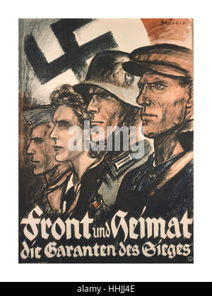 WW2-deutsche Propaganda-Plakat mit Hakenkreuz Fahne "Front Und Heimat sterben Garanten des Belagerungen" [The Frontline und Heimatland sind die Garanten für den Sieg] Stockfoto