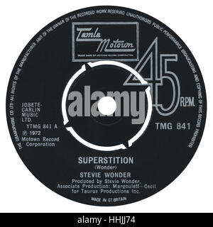 45 u/min 7' UK Plattenlabel von Superstition von Stevie Wonder auf dem Tamla Motown-Label von 1972 Stockfoto