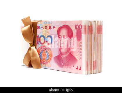 Ein Stapel von RMB (chinesische Yuan Note) isoliert auf weiss Stockfoto