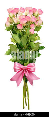 Kleine rosa rose Blumen Bukett und eine Schleife, die isoliert auf weiss Stockfoto