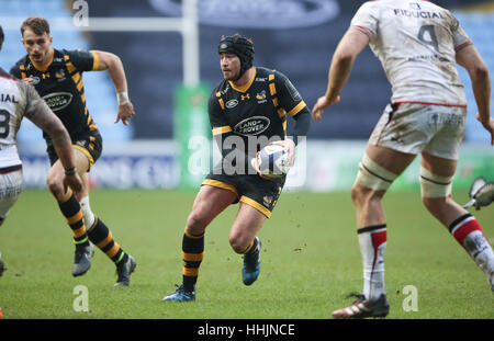 Wasps' Danny Cipriani während des European Champions Cup, Pool zwei Spiel in der Ricoh Arena, Coventry. DRÜCKEN SIE VERBANDSFOTO. Bilddatum: Samstag, 14. Januar 2017. Siehe PA Story RUGBYU Wesps. Bildnachweis sollte lauten: Scott Heavey/PA Wire. Stockfoto