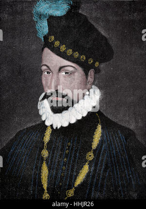 Charles IX von Frankreich (1550-1574). Monarch des Hauses Valois. Kupferstich, 1884. Porträt. Stockfoto
