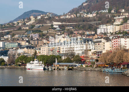 Genfer See-Fähre in Montreux, Schweiz Stockfoto