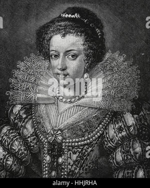 Elisabeth von Österreich (1554-1592)-Königin-Gemahl von Frankreich. Ehefrau von König Karl IX. Haus von Habsburg. Kupferstich, 1884. Stockfoto