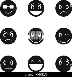 Runde Smileys Icons Set, einfachen Stil Stock Vektor