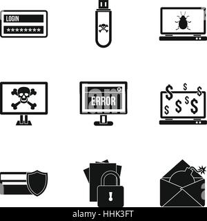 DDoS-Angriff Icons Set, einfachen Stil Stock Vektor