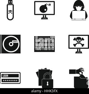 Hacker Icons Set, einfachen Stil Stock Vektor