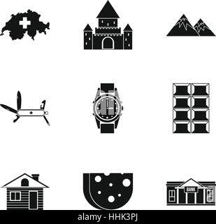 Urlaub in der Schweiz Icons Set, einfachen Stil Stock Vektor