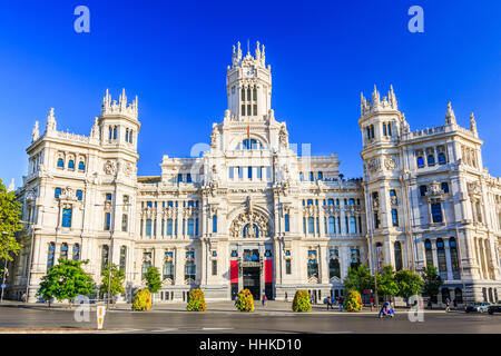 Madrid, Spanien. Kommunikation-Palast (Rathaus) von Plaza de Cibeles. Stockfoto