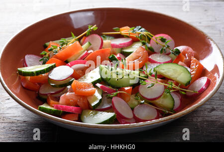 Köstliche Frühlingssalat mit Radieschen auf einem Teller Stockfoto