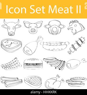 Gezeichnet von Doodle ausgekleidet Icon Set Fleisch II mit 16 Icons für den kreativen Einsatz in Grafik-design Stock Vektor