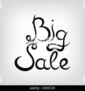 Vektor handgezeichneten niedlich Schriftzug. Big Sale. Schwarzen Buchstaben. Stock Vektor