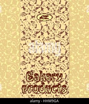 Bäckerei-Menü oder Verpackung Vorlage mit süßes Dessert-Objekten. Zusammenfassung Hintergrund mit leckeren Gourmet-Artikel. Für Tapeten und Geschenkpapier. Essen-Vektor-Design-Illustration. Retro-Süßwaren. Gebäck. Stock Vektor
