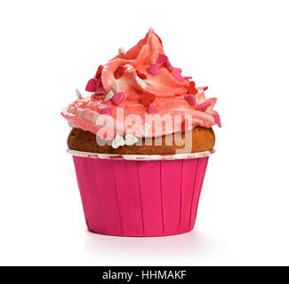 Cupcake mit rosa Creme isoliert auf weißem Hintergrund Stockfoto