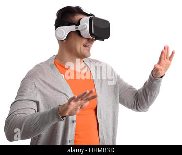 glücklich Jüngling mit virtual-Reality-Kopfhörer oder 3d Brille. Isoliert auf weißem Hintergrund Stockfoto