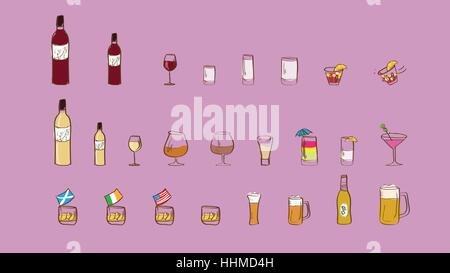 alkoholische Getränke Symbolsatz - Freestyle - ohne Hintergrund Stock Vektor