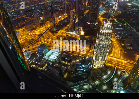 Dubai Nacht Luftbild Stadtbild Stockfoto
