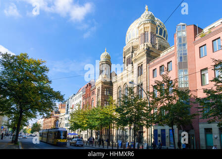 Berlin: Oranienburger Straße mit der neuen Synagoge, Berlin, Deutschland Stockfoto