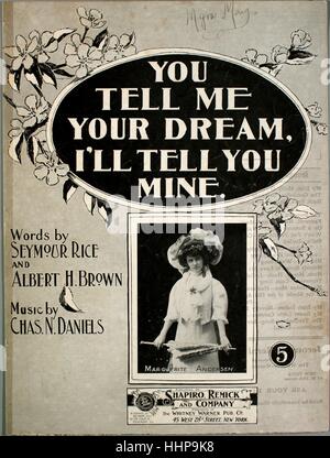 Noten-Cover-Bild des Liedes "Sie sagen mir Your Dream I'll sagen You Mine", mit ursprünglichen Autorschaft Noten lesen "Worte von Seymour Rice" und Albert H Brown Musik von Chas N Daniels, USA, 1899. Der Verlag als "Shapiro, Remick and Company" aufgeführt ist die Form der Komposition ist "strophische mit Chor", die Instrumentierung ist "Klavier und Stimme", die erste Linie liest "Zwei kleine Kinder, eines morgens, nachdem ihr Frühstück O' er war" und der Abbildung Künstler aufgeführt als "Unattrib. Foto von Andersen ". Stockfoto