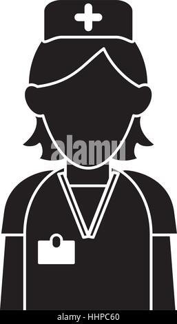 Silhouette Krankenschwester Personal care Klinik einheitlichen Hut Kreuz Stock Vektor