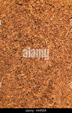 Schneiden lose Pfeife Tabak Textur Hintergrund, strukturierte vertikale Makro Nahaufnahme, Muster Stockfoto