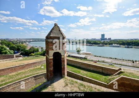 Belgrad. Panoramablick auf die Donau von der Kalemegdan-Festung. Stockfoto