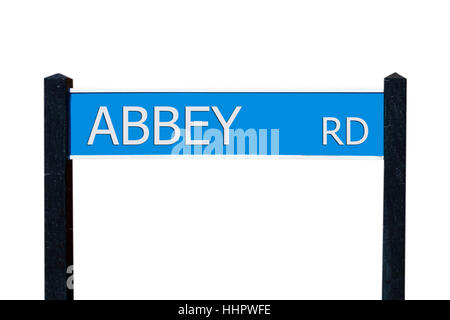 Darstellung mit blauen Abtei Straßenschild zu Ehren den berühmten Abbey Road Studios in London (UK) die Beatles ihr letzte Album nahmen Stockfoto