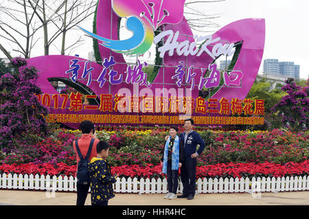 Haikou, China Provinz Hainan. 20. Januar 2017. Touristen fotografieren auf der 2. Hainan Tourismus Insel Bougainvillea Spectabilis Weltausstellung in Haikou, der Hauptstadt der Provinz Süd-China Hainan, 20. Januar 2017. Bildnachweis: Yang Guanyu/Xinhua/Alamy Live-Nachrichten Stockfoto