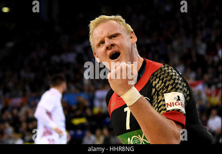 Rouen, Frankreich. 20. Januar 2017. Deutschlands Patrick Wiencek Jubel während der Gruppe C vorläufige Runde in der Handball-Weltmeisterschaft in Rouen, Frankreich, 20. Januar 2017. Foto: Marijan Murat/Dpa/Alamy Live News Stockfoto